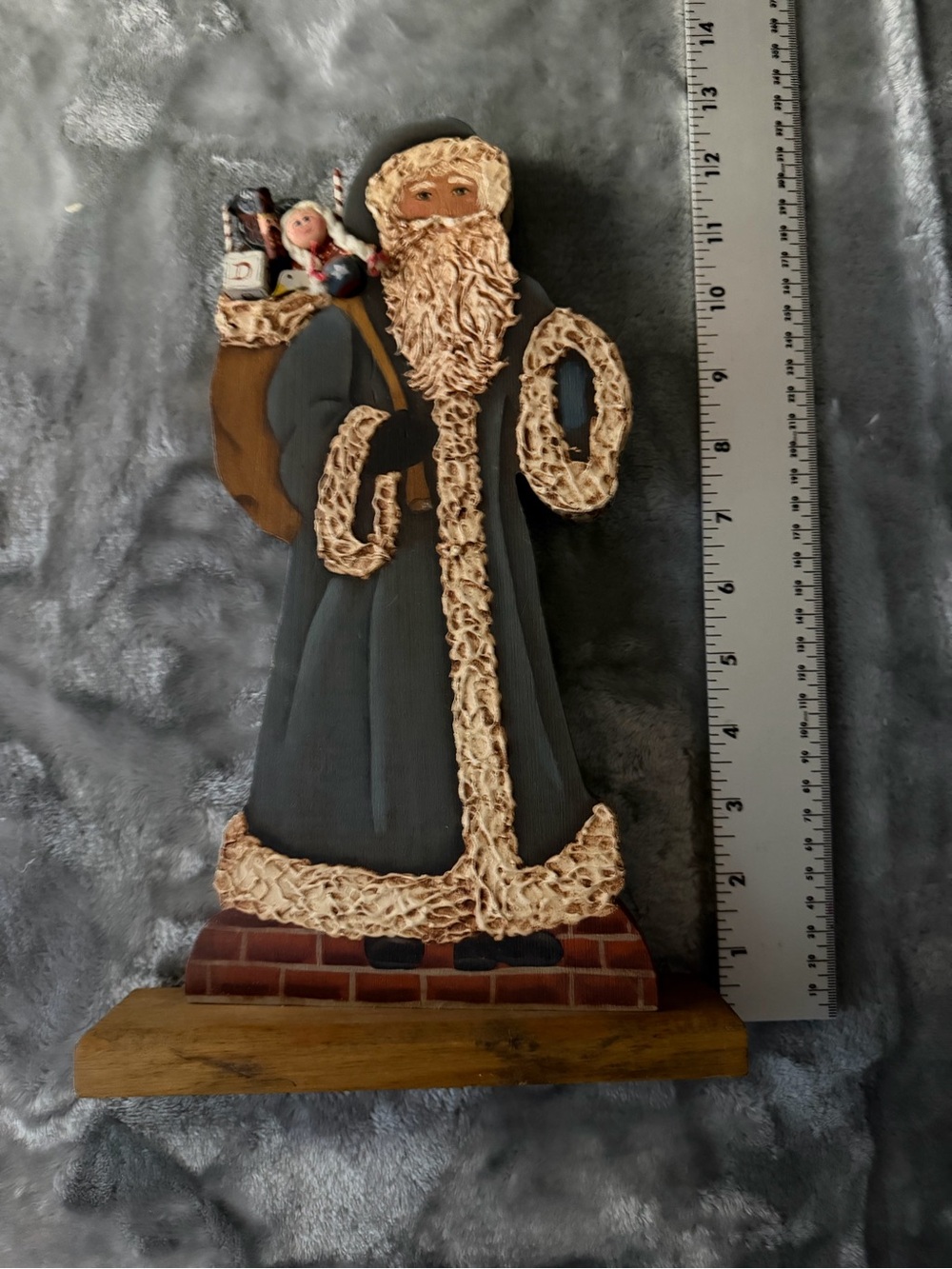Wooden Gray & Cream Santa Figurine Holiday Décor